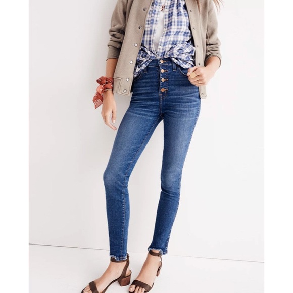Madewell 10” High Rise Button Fly Skinny Jeans Chewed Hem Edition - Picture 2 of 11